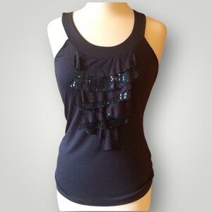 The Limited Navy Tank Top with Sequin Ruffle-  NWOT M